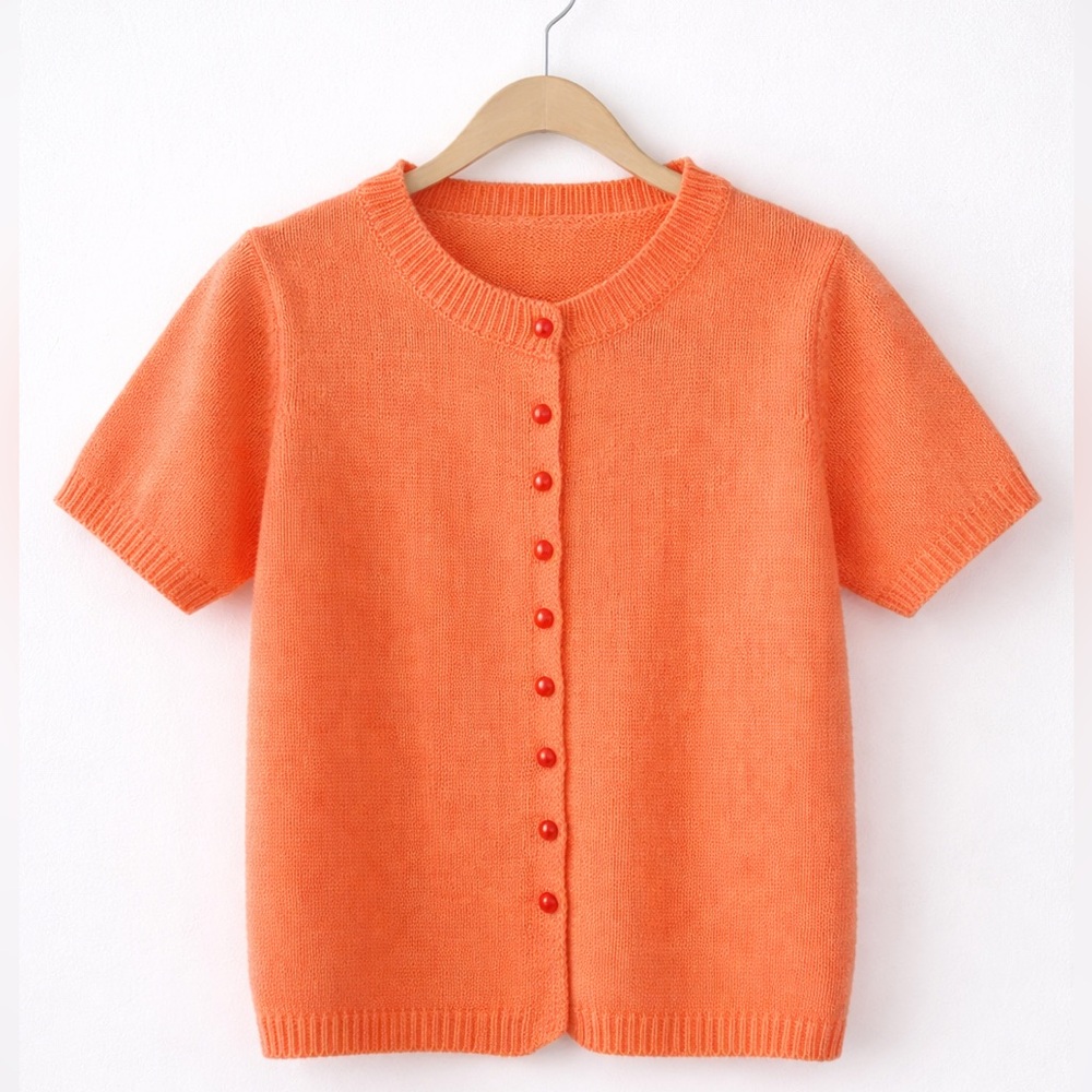 SHEIN Orange Short Sleeve Cardigan XS Button Front Knit Top